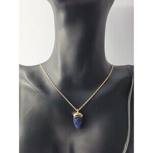 Vintage Faceted Blue Teardrop Pendant Necklace on Gold Tone Chain Minimalist